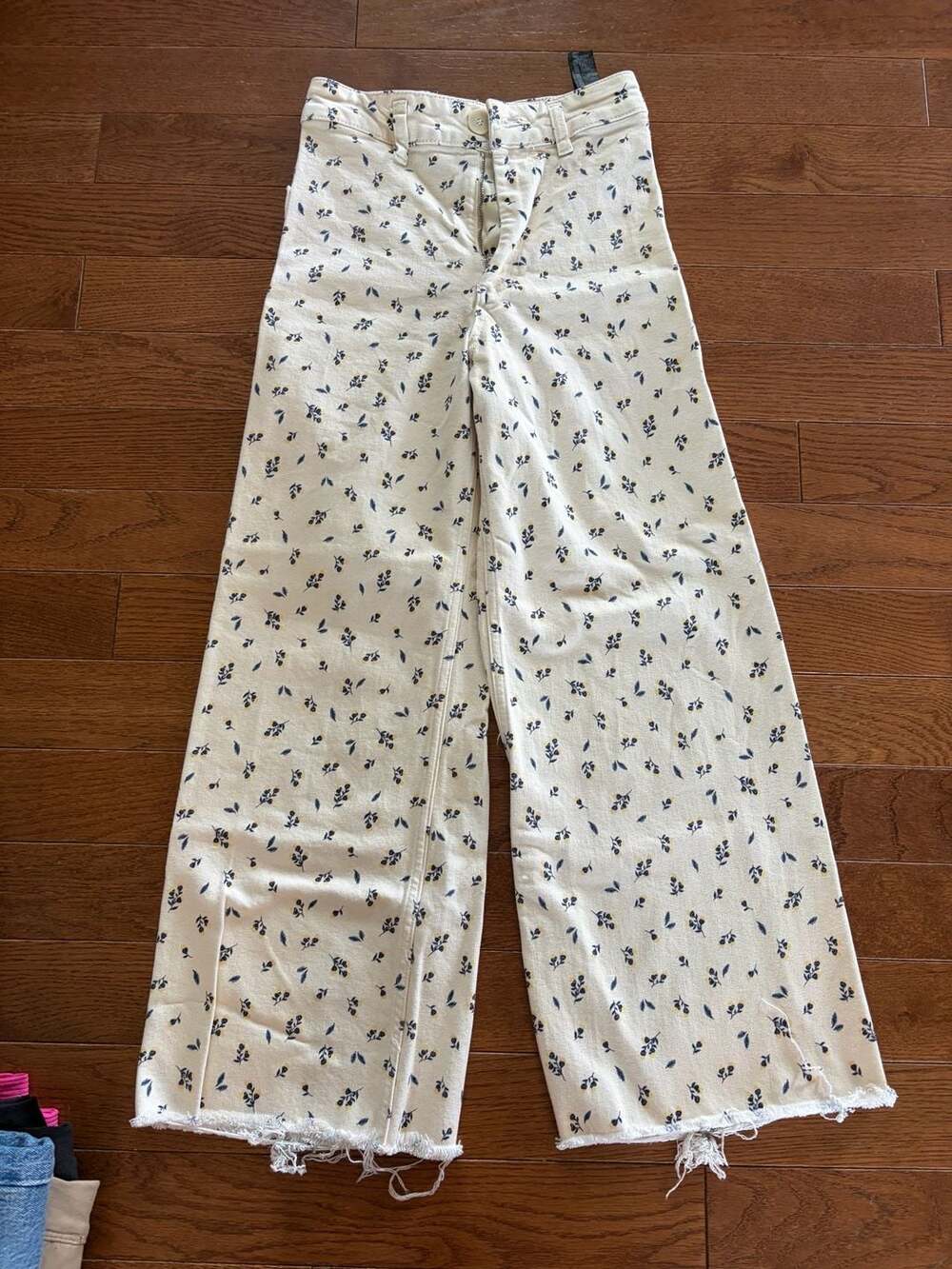 Zara The Marine Straight High-Waisted Floral Print Wide Leg Jeans